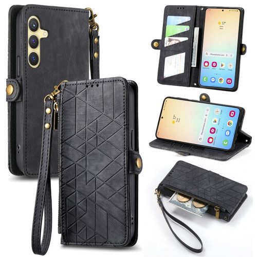 Samsung Galaxy S24+ 5G Geometric Zipper Wallet Side Buckle Leather Phone Case - Black