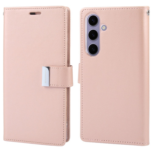 Samsung Galaxy S24+ 5G GOOSPERY RICH DIARY Crazy Horse Texture Leather Phone Case - Rose Gold