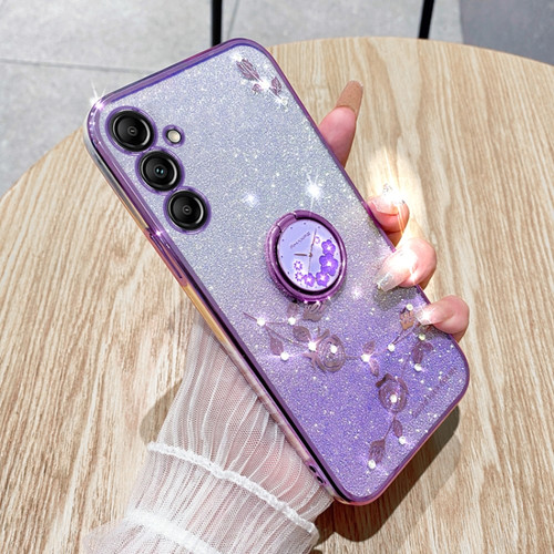 Samsung Galaxy S24+ 5G Gradient Glitter Immortal Flower Ring All-inclusive Phone Case - Purple