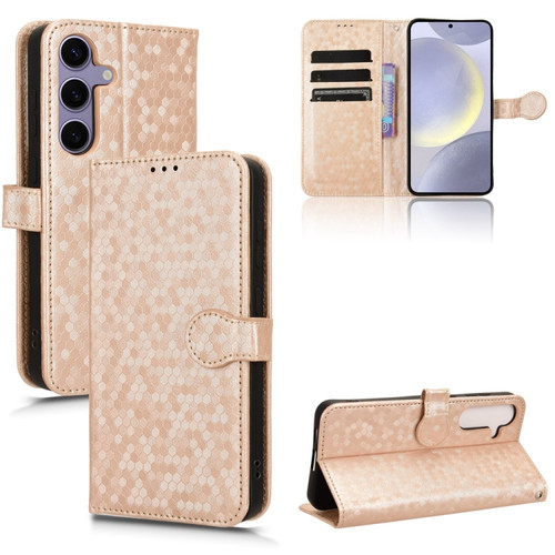 Samsung Galaxy S24+ 5G Honeycomb Dot Texture Leather Phone Case - Gold