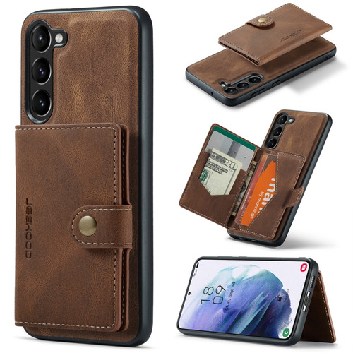 Samsung Galaxy S24+ 5G JEEHOOD J01 Retro Magnetic Detachable Wallet Phone Case - Brown