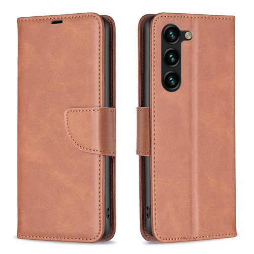 Samsung Galaxy S24+ 5G Lambskin Texture Pure Color Flip Leather Phone Case - Brown