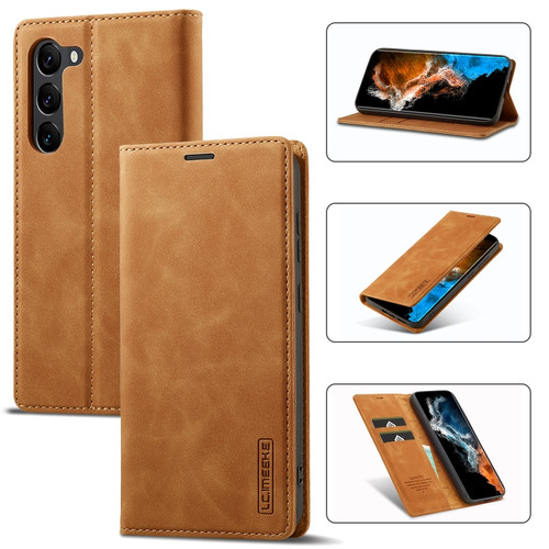 Samsung Galaxy S24+ 5G LC.IMEEKE Strong Magnetism Microfiber Leather Phone Case - Brown