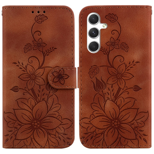 Samsung Galaxy S24+ 5G Lily Embossed Leather Phone Case - Brown