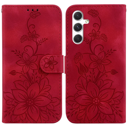 Samsung Galaxy S24+ 5G Lily Embossed Leather Phone Case - Red