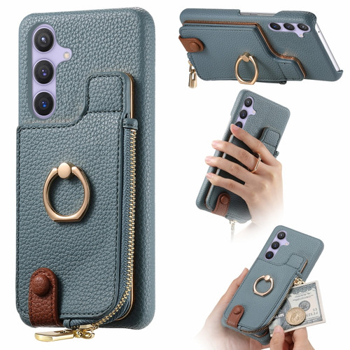 Samsung Galaxy S24+ 5G Litchi Leather Oil Edge Ring Zipper Wallet Back Phone Case - Blue