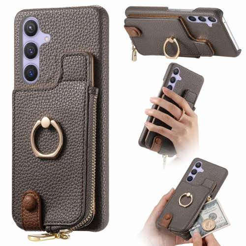 Samsung Galaxy S24+ 5G Litchi Leather Oil Edge Ring Zipper Wallet Back Phone Case - Grey