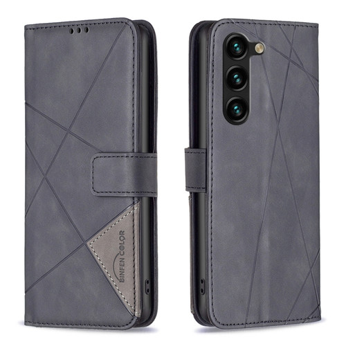 Samsung Galaxy S24+ 5G Magnetic Buckle Rhombus Texture Leather Phone Case - Black