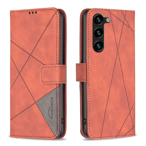 Samsung Galaxy S24+ 5G Magnetic Buckle Rhombus Texture Leather Phone Case - Brown