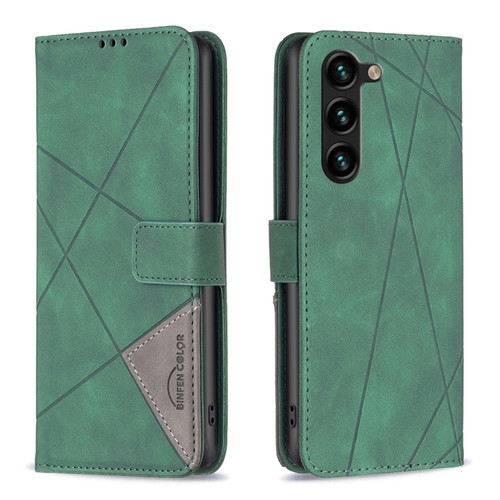 Samsung Galaxy S24+ 5G Magnetic Buckle Rhombus Texture Leather Phone Case - Green