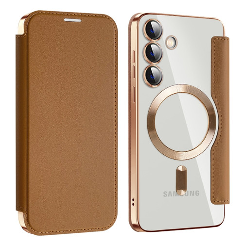 Samsung Galaxy S24+ 5G MagSafe Magnetic RFID Anti-theft Leather Phone Case - Brown
