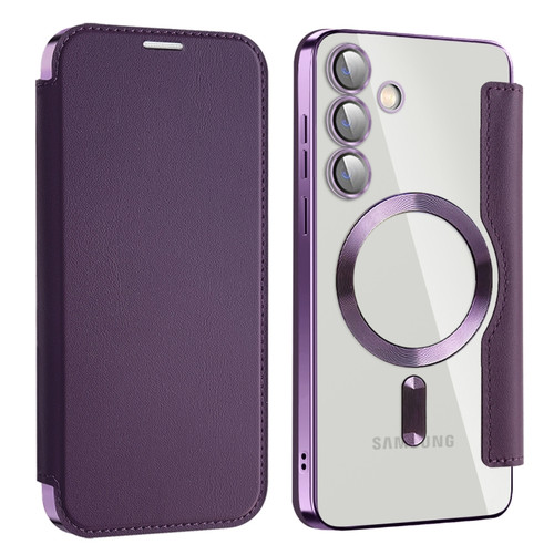 Samsung Galaxy S24+ 5G MagSafe Magnetic RFID Anti-theft Leather Phone Case - Dark Purple