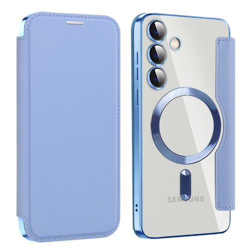 Samsung Galaxy S24+ 5G MagSafe Magnetic RFID Anti-theft Leather Phone Case - Sierra Blue