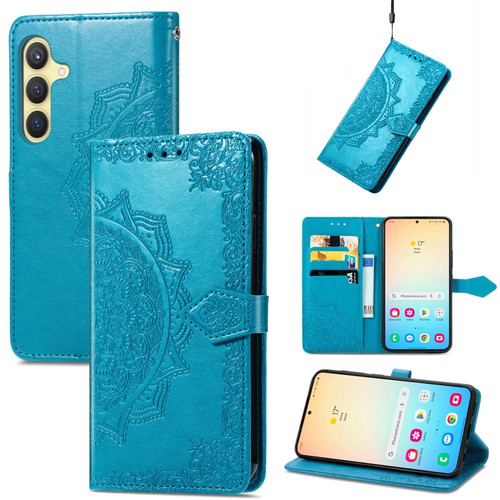 Samsung Galaxy S24+ 5G Mandala Flower Embossed Leather Phone Case - Blue