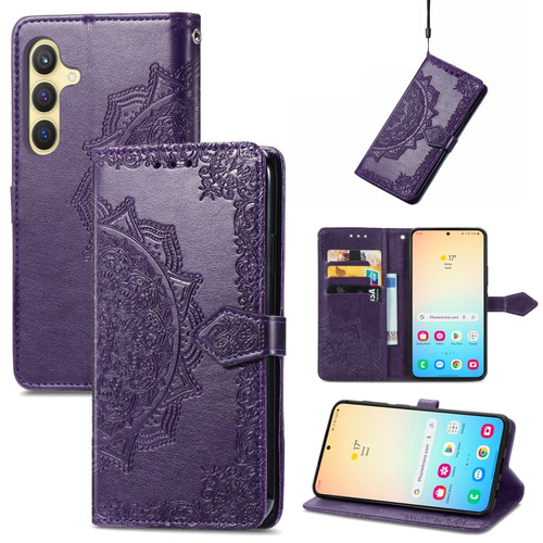 Samsung Galaxy S24+ 5G Mandala Flower Embossed Leather Phone Case - Purple