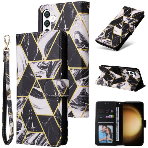 Samsung Galaxy S24+ 5G Marble Bronzing Stitching Leather Phone Case - Black