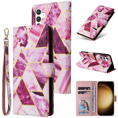 Samsung Galaxy S24+ 5G Marble Bronzing Stitching Leather Phone Case - Purple