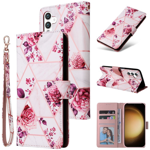Samsung Galaxy S24+ 5G Marble Bronzing Stitching Leather Phone Case - Rose Gold