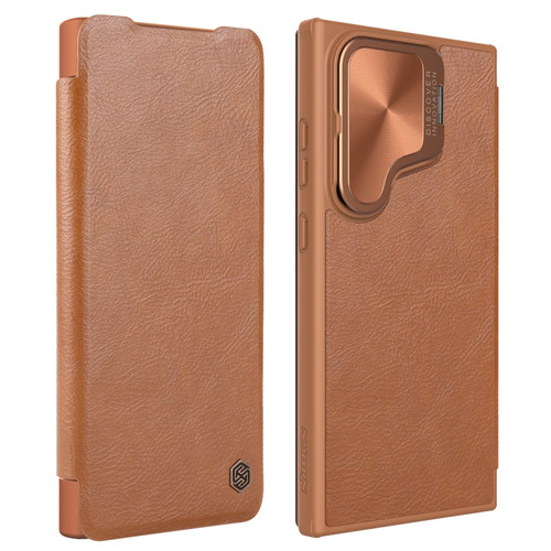 Samsung Galaxy S24+ 5G NILLKIN Qin Prop Series Flip Camera Cover Design Leather Phone Case - Brown
