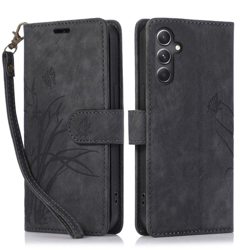 Samsung Galaxy S24+ 5G Orchid Butterfly Embossed Leather Phone Case - Black