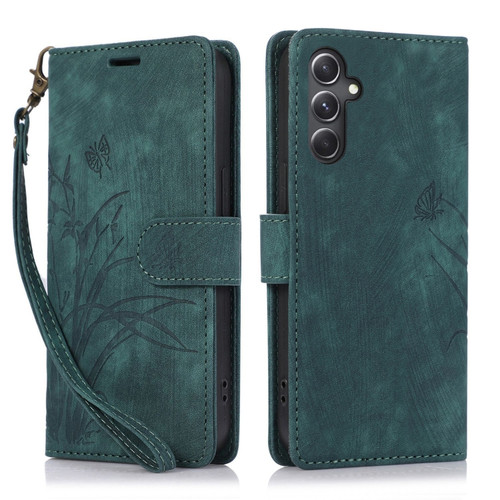 Samsung Galaxy S24+ 5G Orchid Butterfly Embossed Leather Phone Case - Green