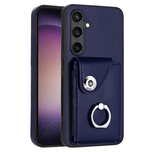 Samsung Galaxy S24+ 5G Organ Card Bag Ring Holder PU Phone Case - Blue