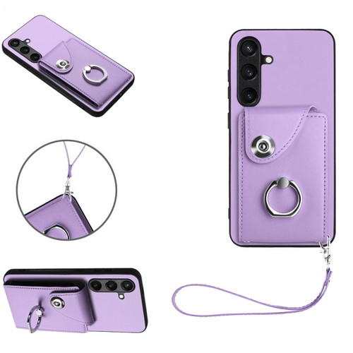 Samsung Galaxy S24+ 5G Organ Card Bag Ring Holder PU Phone Case with Lanyard - Purple