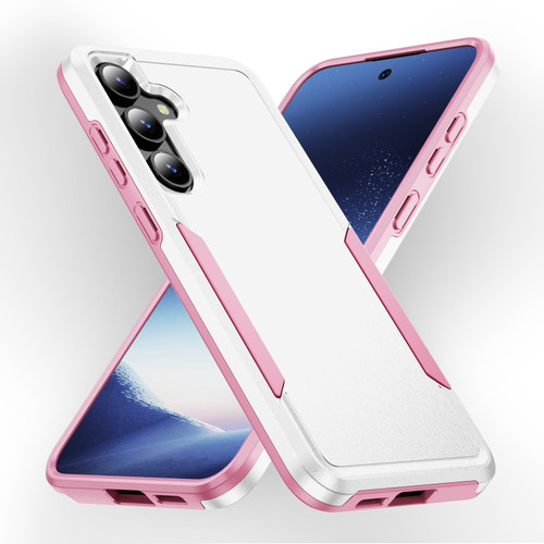 Samsung Galaxy S24+ 5G Pioneer Armor Heavy Duty PC + TPU Phone Case - White+Pink