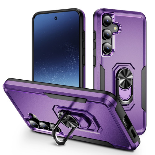 Samsung Galaxy S24+ 5G Pioneer Armor Heavy Duty PC + TPU Phone Case with Holder - Purple+Black