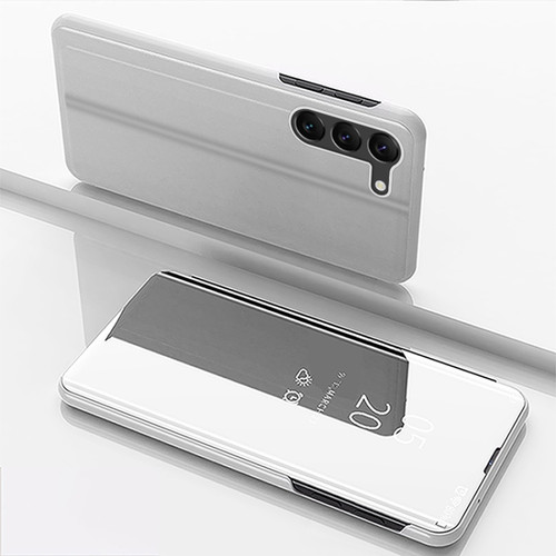 Samsung Galaxy S24+ 5G Plated Mirror Horizontal Flip Leather Phone Case with Holder - Silver