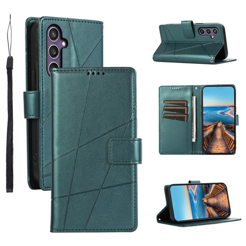 Samsung Galaxy S24+ 5G PU Genuine Leather Texture Embossed Line Phone Case - Green