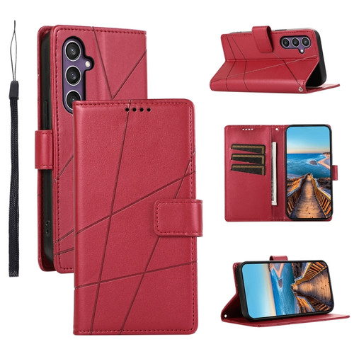 Samsung Galaxy S24+ 5G PU Genuine Leather Texture Embossed Line Phone Case - Red