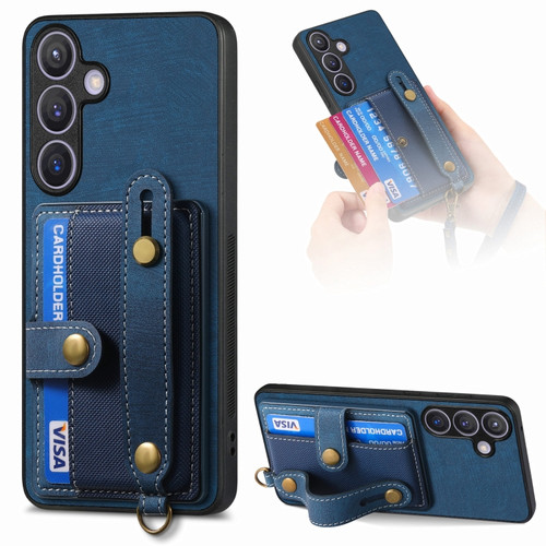 Samsung Galaxy S24+ 5G Retro Cross Wristband Wallet Leather Back Phone Case - Blue
