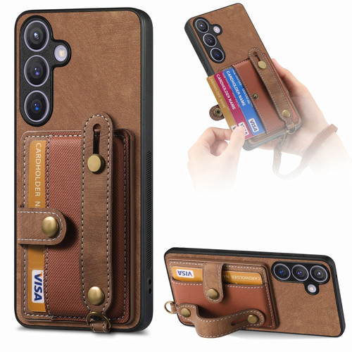 Samsung Galaxy S24+ 5G Retro Cross Wristband Wallet Leather Back Phone Case - Brown