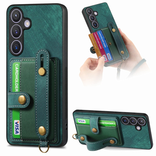 Samsung Galaxy S24+ 5G Retro Cross Wristband Wallet Leather Back Phone Case - Green