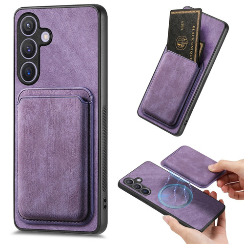 Samsung Galaxy S24+ 5G Retro Leather Card Bag Magnetic Phone Case - Purple