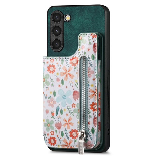 Samsung Galaxy S24+ 5G Retro Painted Zipper Wallet Back Phone Case - Green