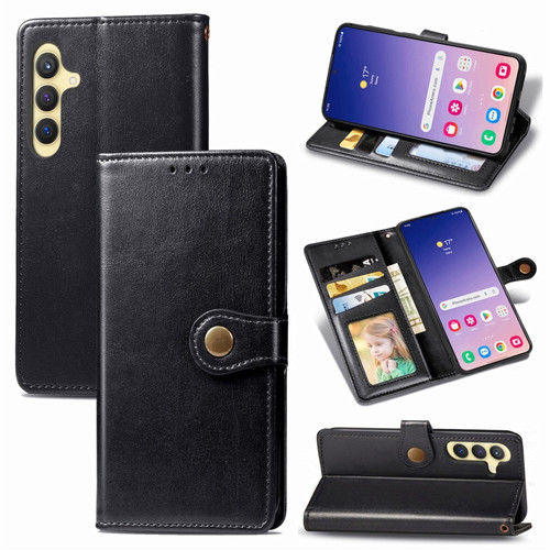 Samsung Galaxy S24+ 5G Retro Solid Color Buckle Leather Phone Case - Black