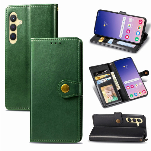 Samsung Galaxy S24+ 5G Retro Solid Color Buckle Leather Phone Case - Green