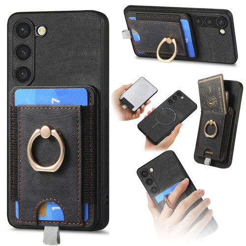 Samsung Galaxy S24+ 5G Retro Splitable Magnetic Card Bag Leather Phone Case - Black