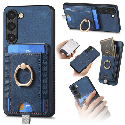 Samsung Galaxy S24+ 5G Retro Splitable Magnetic Card Bag Leather Phone Case - Blue