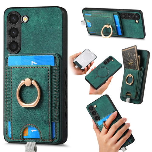 Samsung Galaxy S24+ 5G Retro Splitable Magnetic Card Bag Leather Phone Case - Green