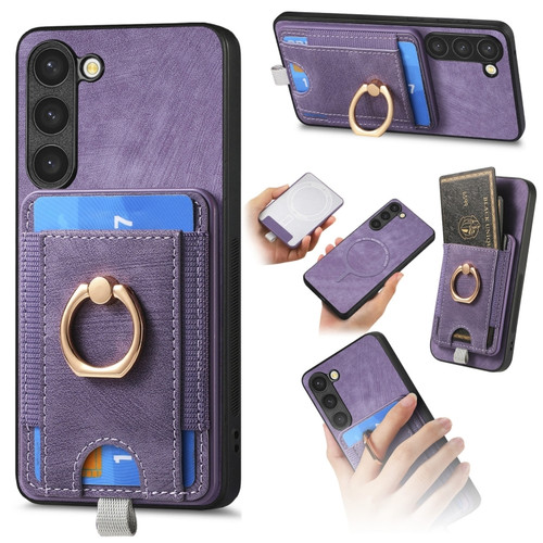 Samsung Galaxy S24+ 5G Retro Splitable Magnetic Card Bag Leather Phone Case - Purple