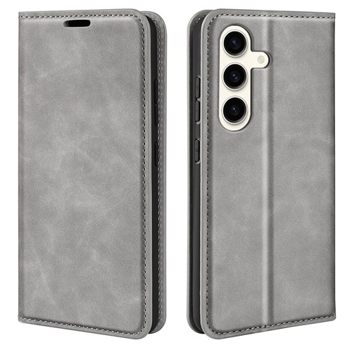 Samsung Galaxy S24+ 5G Retro-skin Magnetic Suction Leather Phone Case - Grey