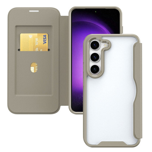 Samsung Galaxy S24+ 5G RFID Blocking Adsorption Flip Leather Phone Case - Khaki