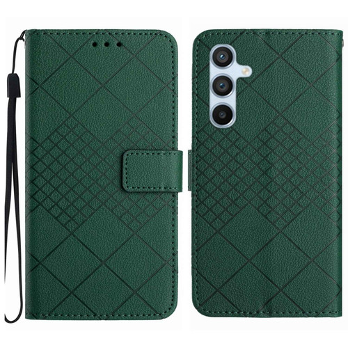 Samsung Galaxy S24+ 5G Rhombic Grid Texture Leather Phone Case - Green