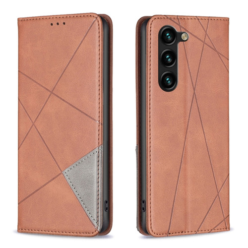 Samsung Galaxy S24+ 5G Rhombus Texture Magnetic Leather Phone Case - Brown