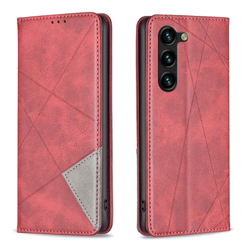 Samsung Galaxy S24+ 5G Rhombus Texture Magnetic Leather Phone Case - Red