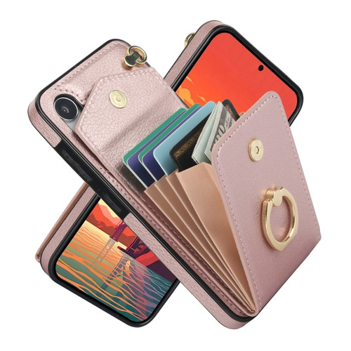Samsung Galaxy S24+ 5G Ring Holder RFID Card Slot Phone Case - Rose Gold