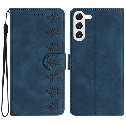 Samsung Galaxy S24+ 5G Seven Butterflies Embossed Leather Phone Case - Blue